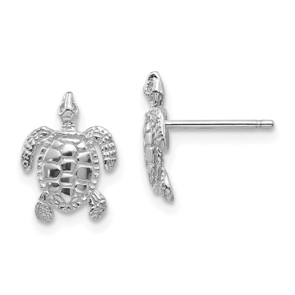 10k White Gold Turtle Mini Post Earrings with Push Friction Back